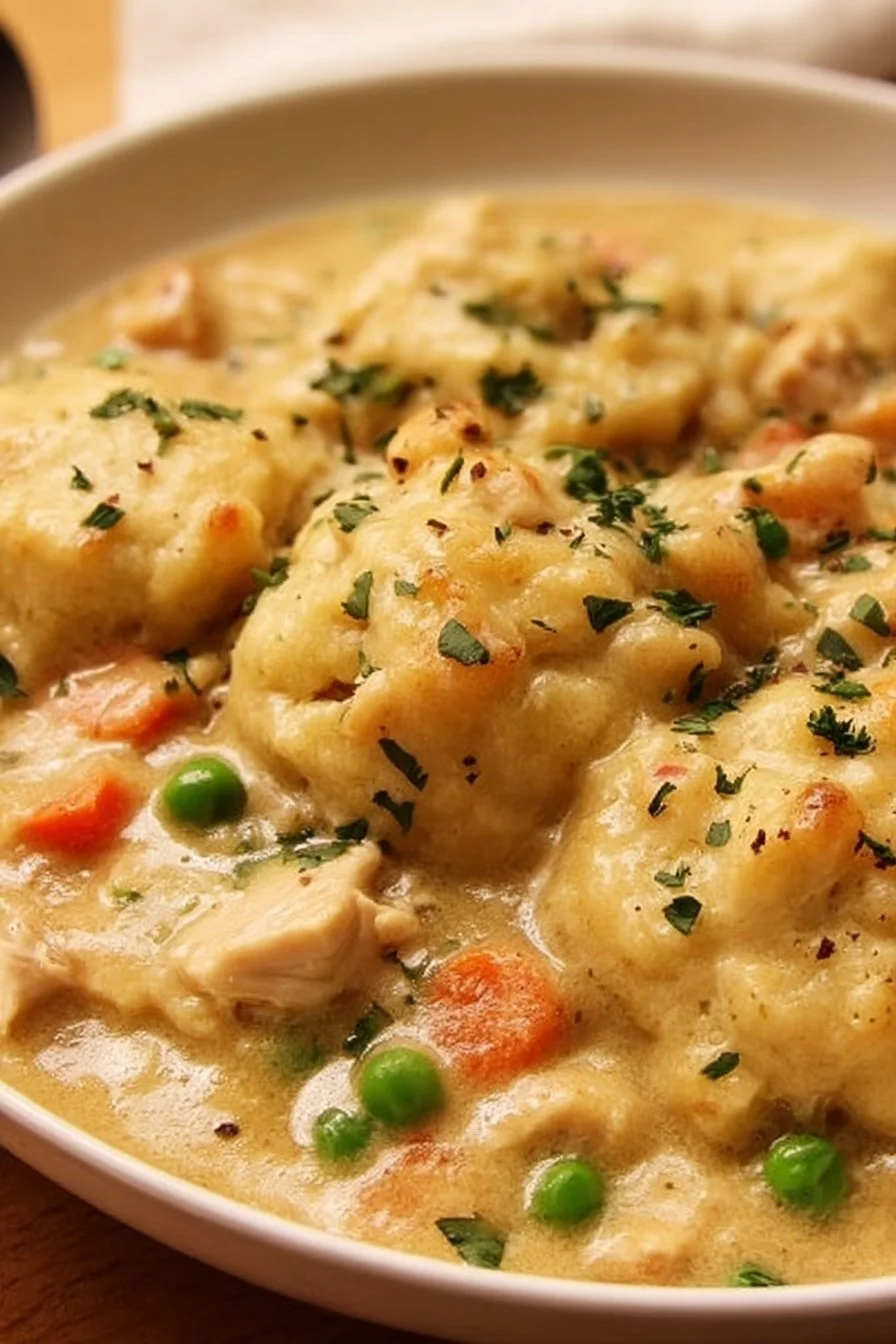 30-Minute Chicken and Dumplings with Biscuits - theamazingfood 2 Delicious 30-minute chicken and dumplings with biscuits on a plate