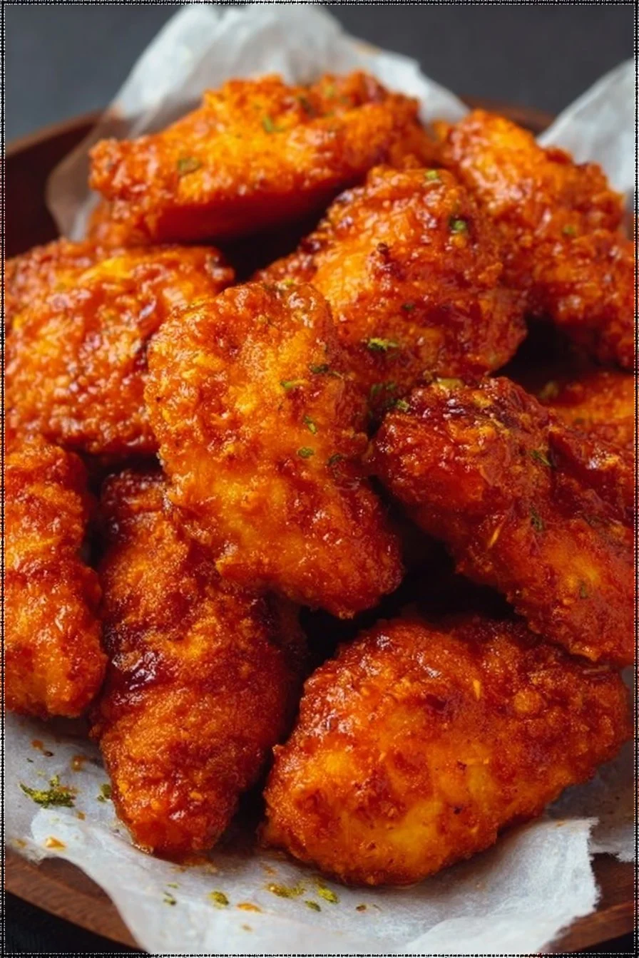 Crispy Air Fryer Buffalo Chicken served with blue cheese dip and celery sticks