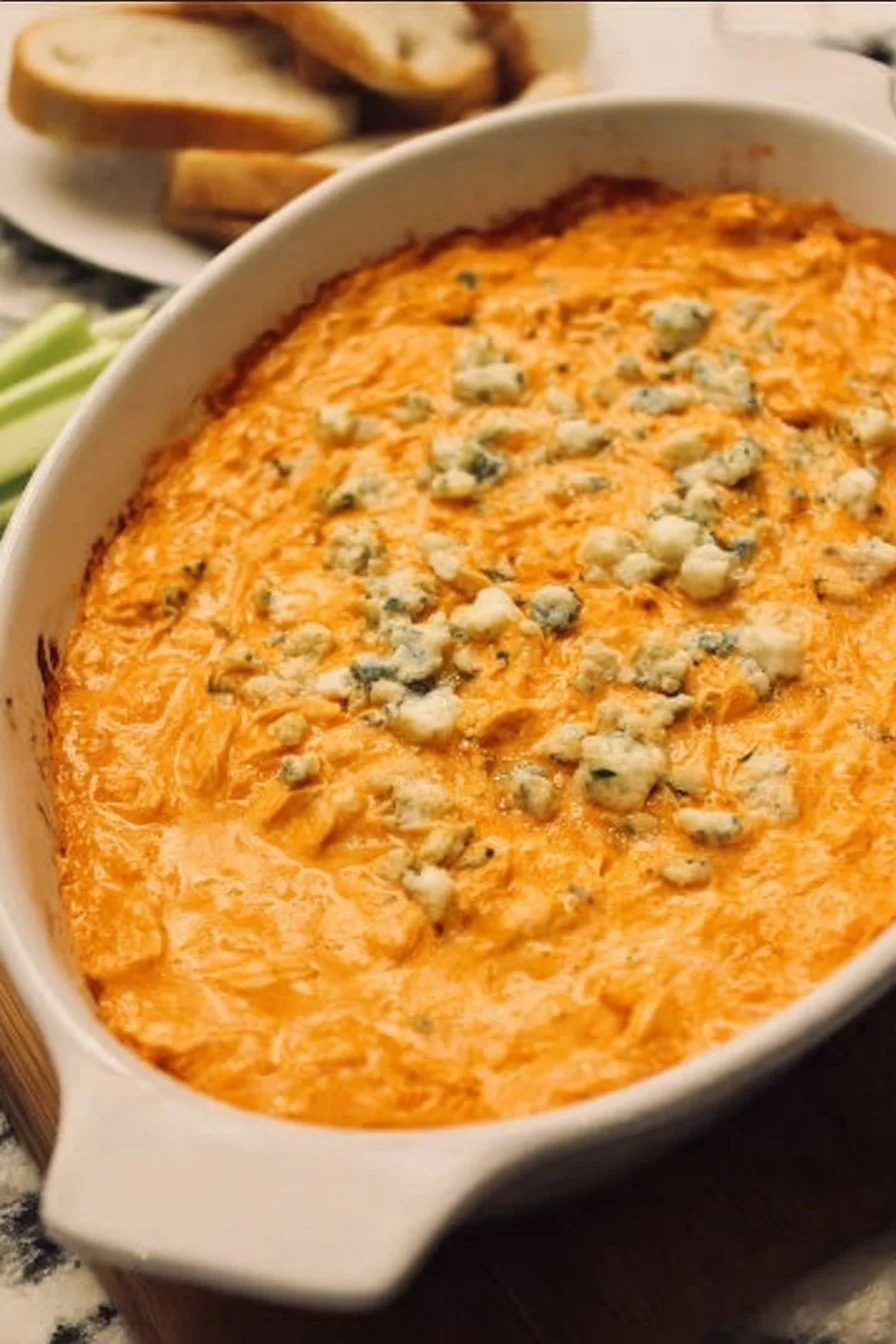 Creamy Buffalo Chicken Dip served with tortilla chips