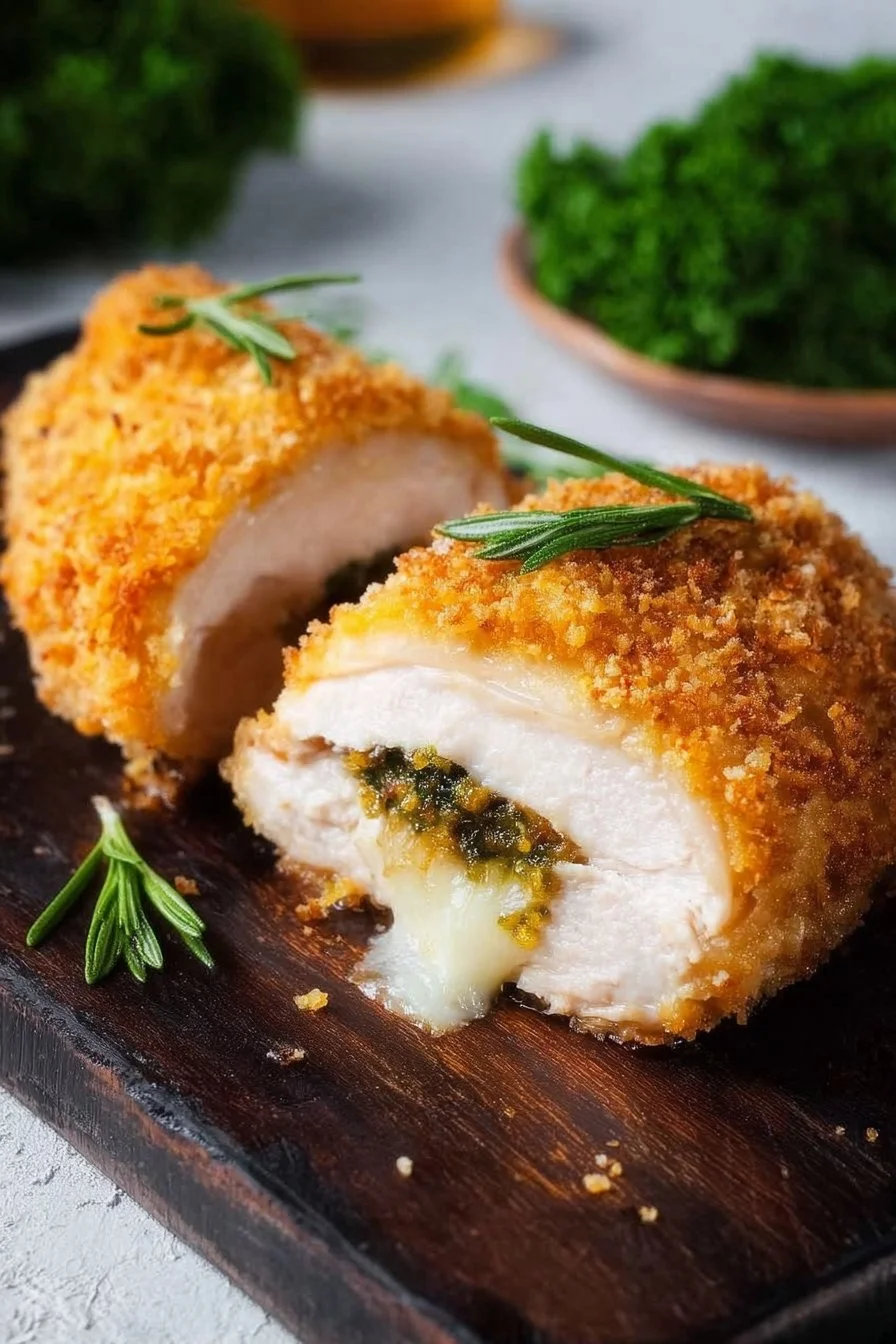 Chicken Kiev 2 Delicious Chicken Kiev served with a side of vegetables.