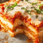 Delicious Chicken Parmesan Lasagna baked to perfection with cheese and herbs