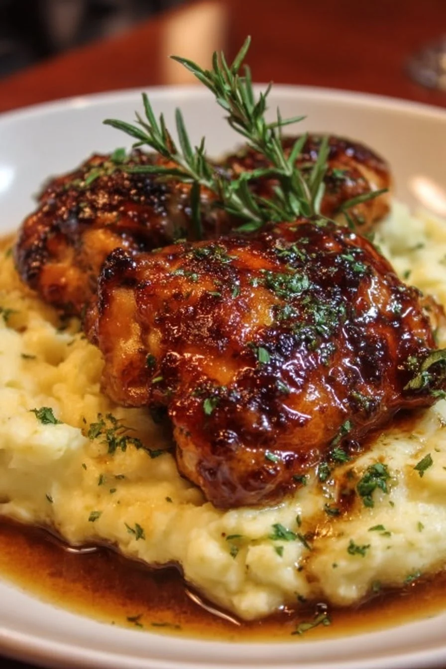 Chipotle Honey Chicken Thighs With Smoked Gouda Mashed Potatoes 2 Chipotle Honey Chicken thighs served with smoked Gouda mashed potatoes