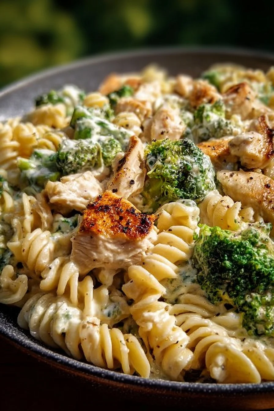 Creamy Rotisserie Chicken Broccoli Pasta 2 Creamy rotisserie chicken pasta with broccoli served in a bowl