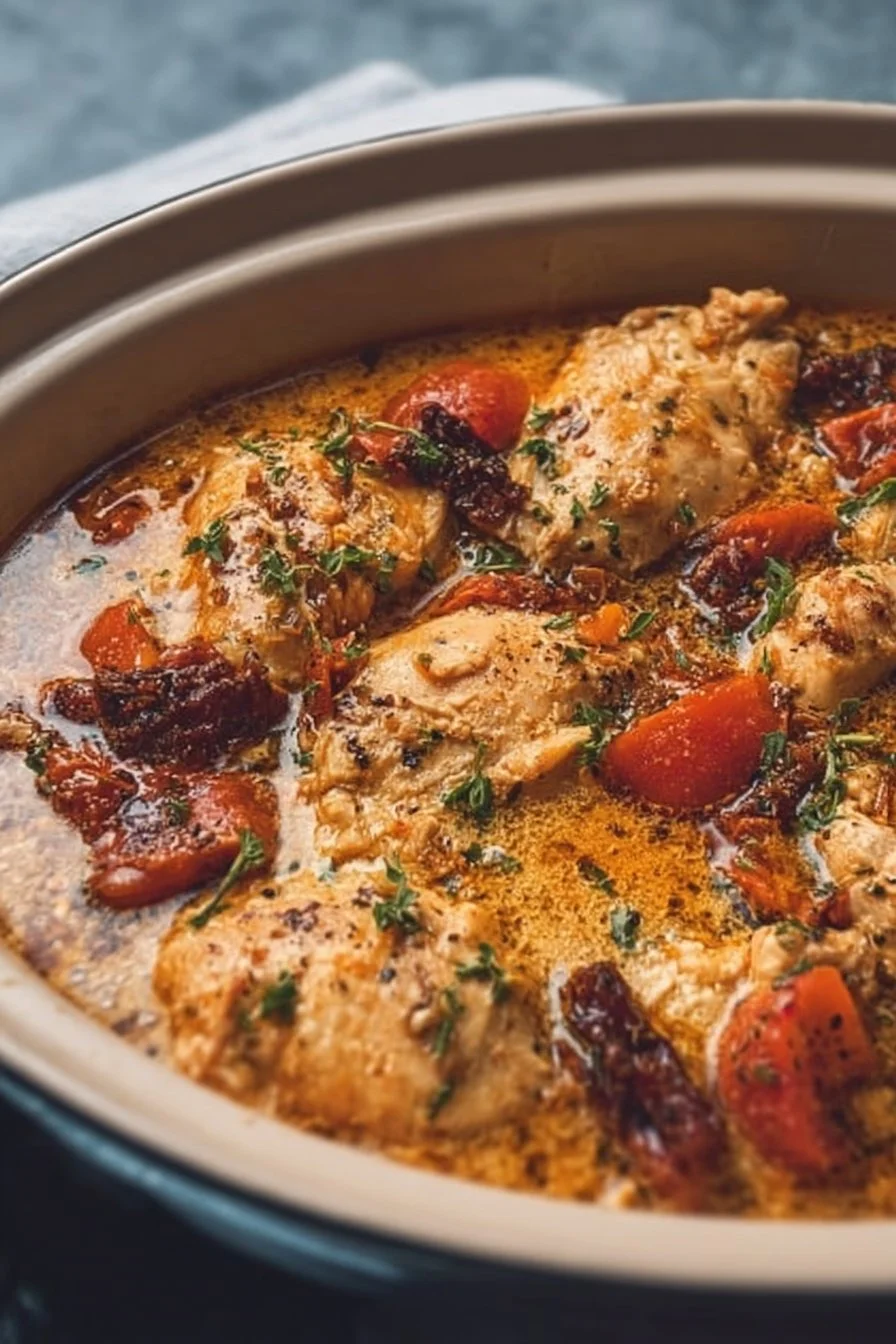 Delicious Crock Pot Marry Me Chicken served with herbs and cream sauce.