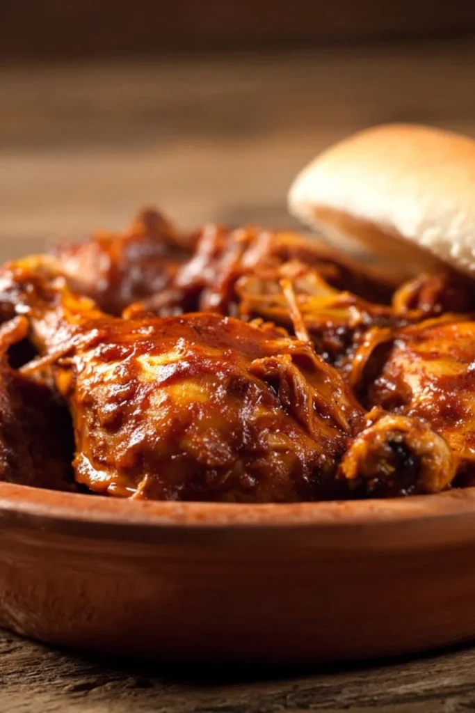 Crockpot BBQ Chicken served with a side of coleslaw