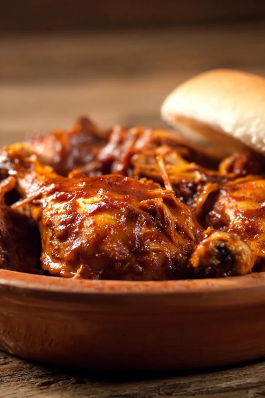 Crockpot BBQ Chicken served with a side of coleslaw