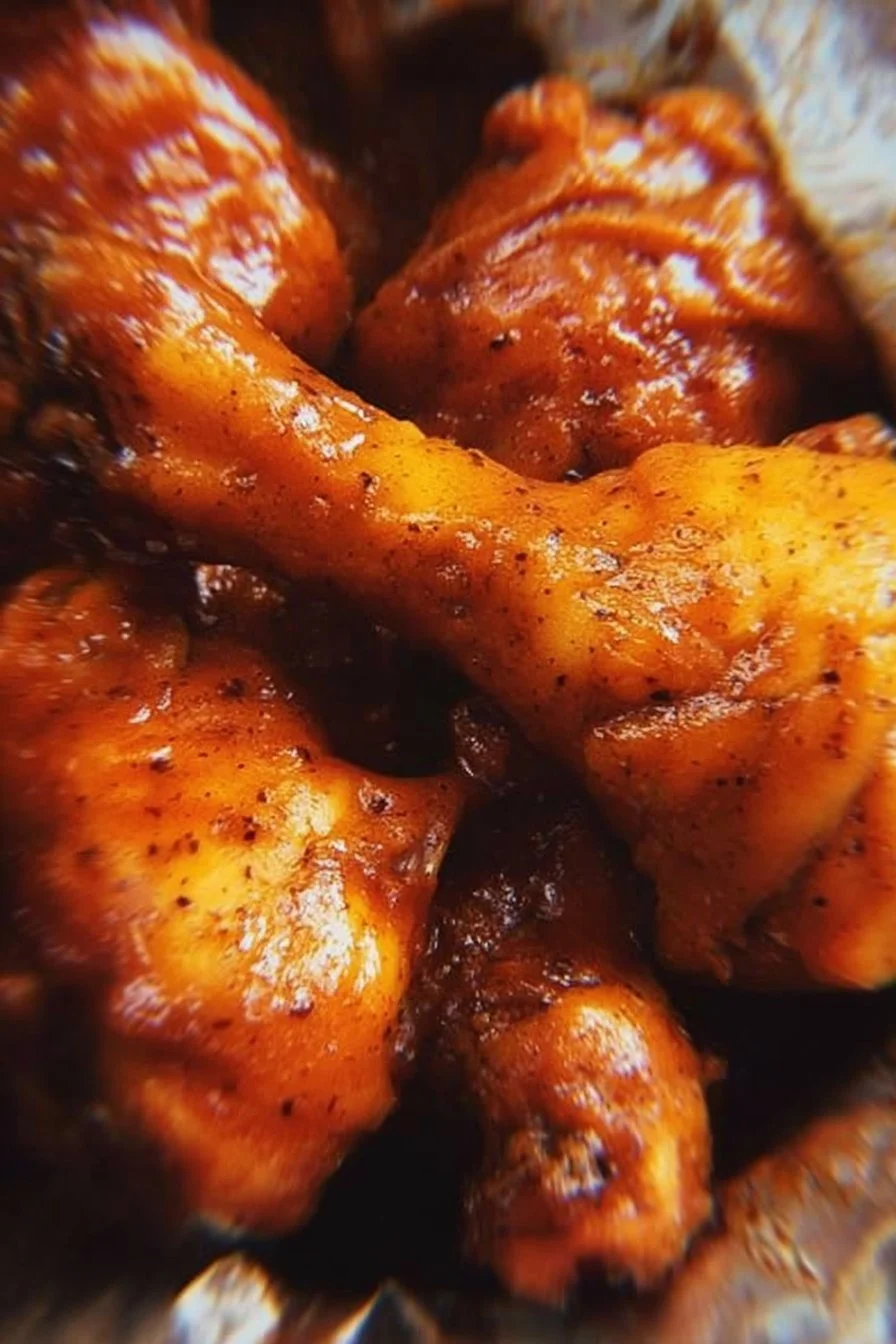 Crockpot BBQ chicken legs served with a side of coleslaw and corn