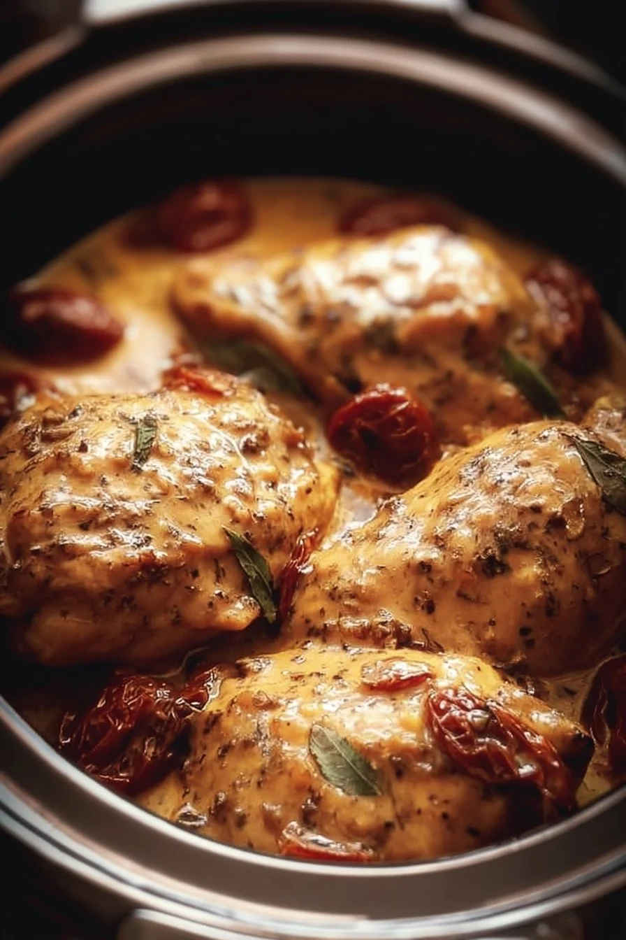 Delicious Crockpot Marry Me Chicken served in a bowl with herbs and sauce.