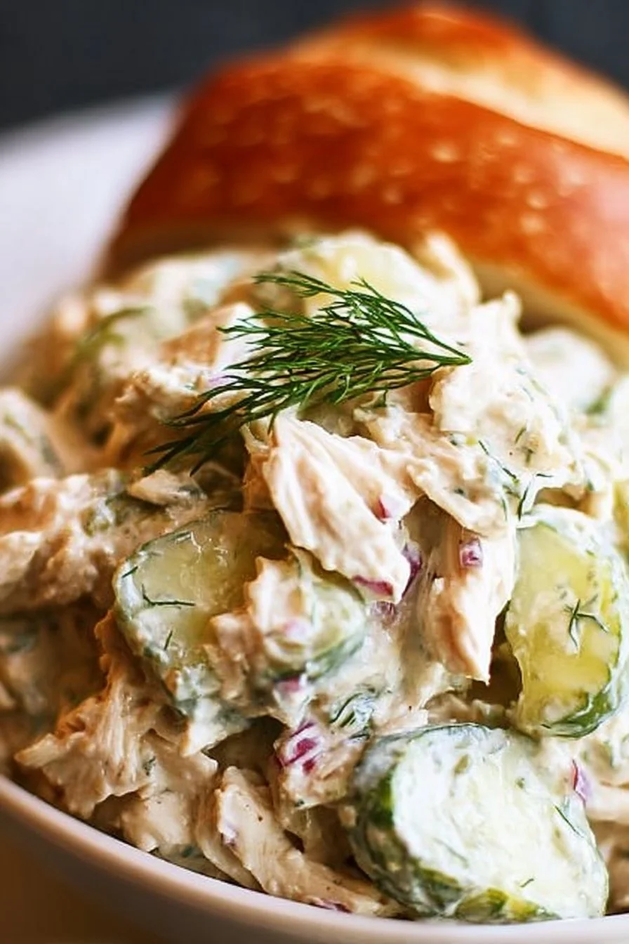Delicious dill pickle chicken salad with fresh ingredients and zesty flavor