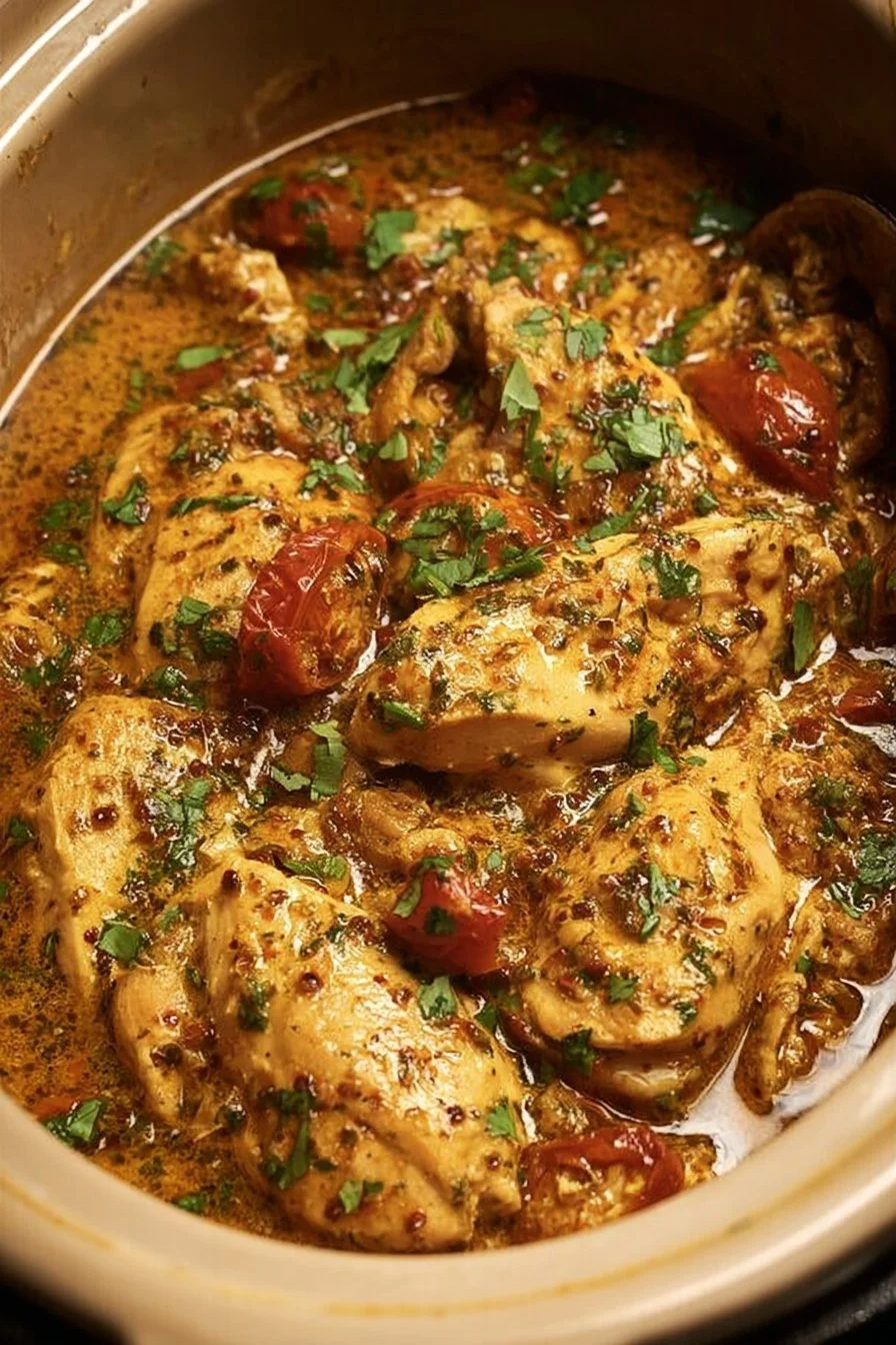 High Protein Crockpot Marry Me Chicken recipe served on a plate