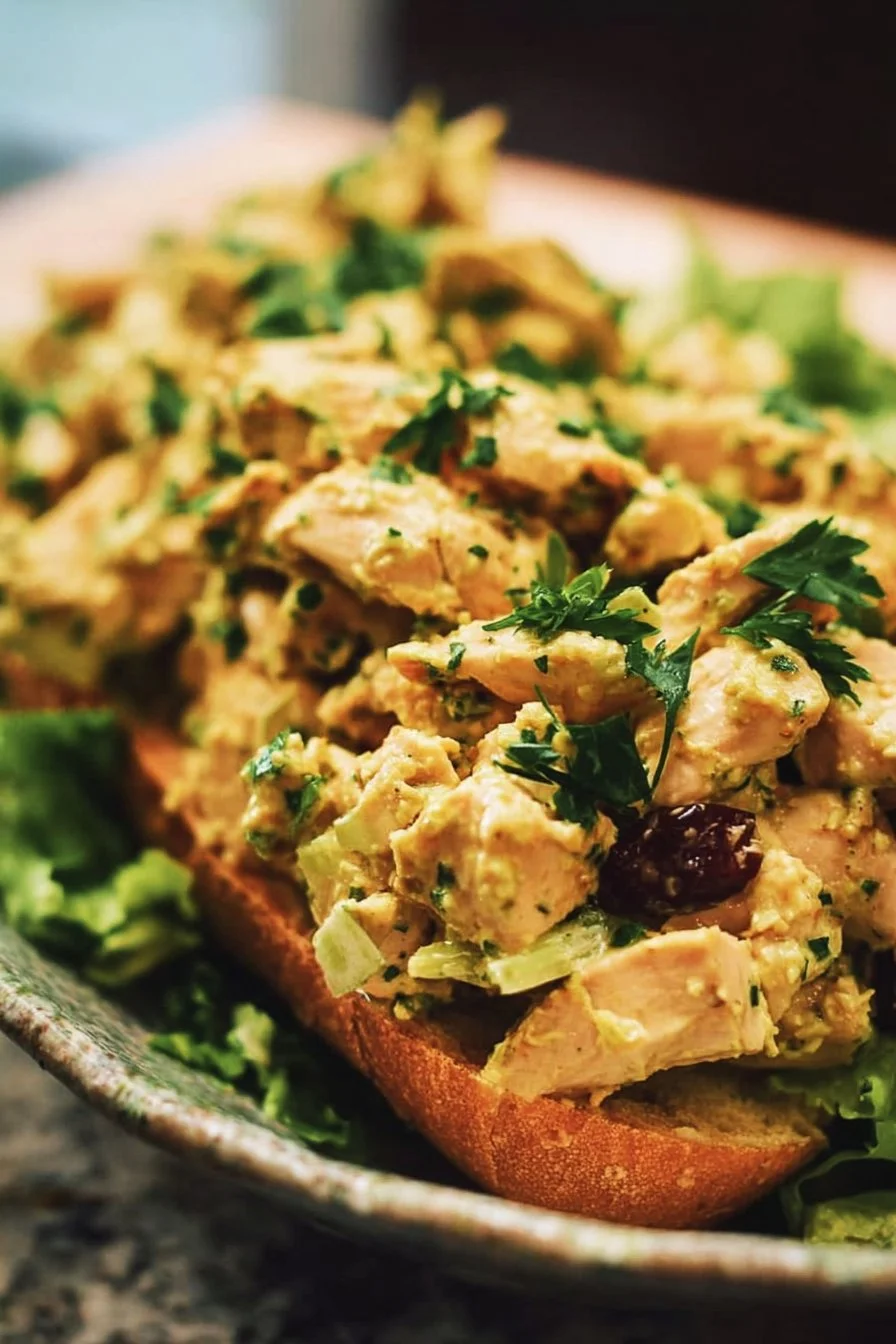 Delicious Honey Mustard Chicken Salad served in a bowl with fresh ingredients.