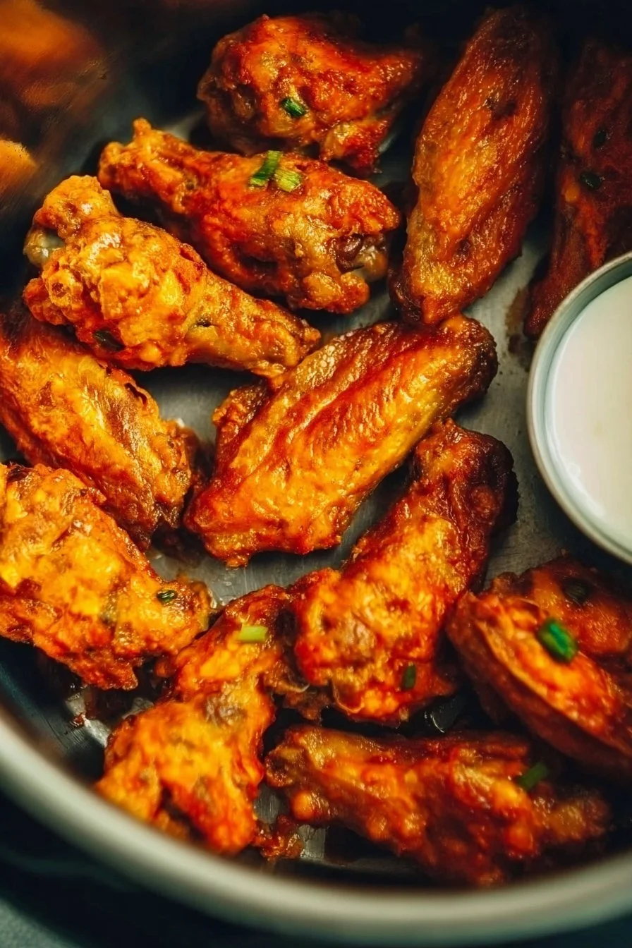 Instant Pot Buffalo Wings 2 Delicious Instant Pot Buffalo Wings served with celery and dipping sauce.