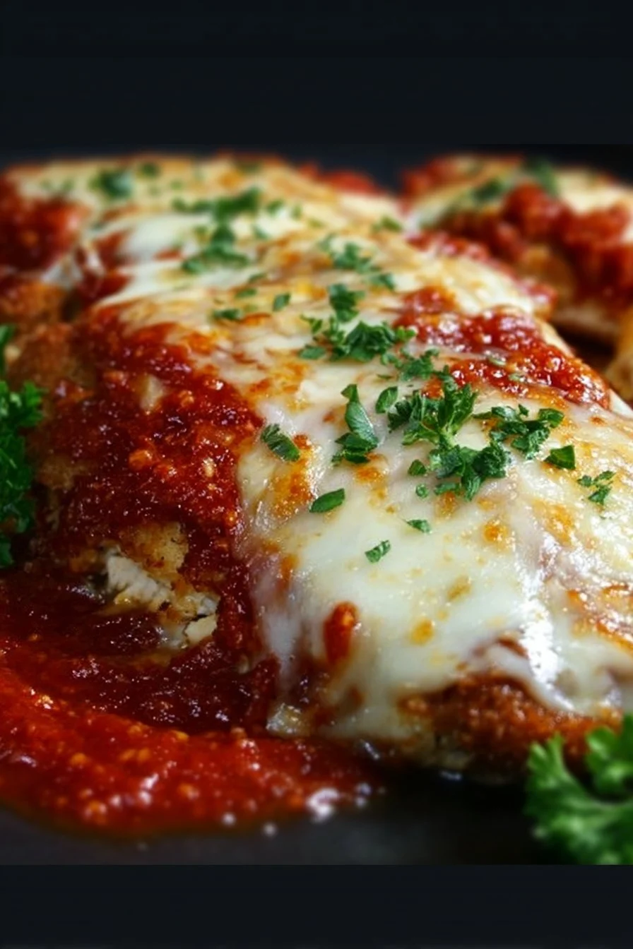 Keto Chicken Parmesan served with a side of fresh veggies