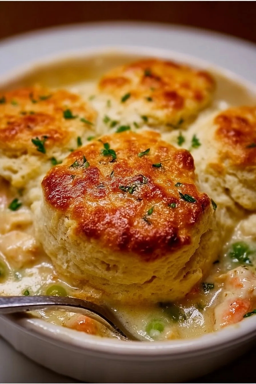 Red Lobster Biscuit Chicken Pot Pie with flaky biscuits and creamy chicken filling