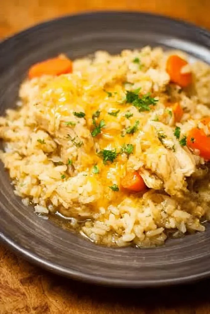 Delicious slow cooker chicken and rice dish served with vegetables