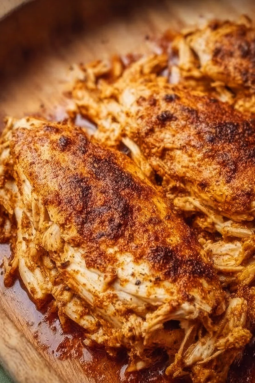 Delicious slow cooker pulled chicken served in a bowl with toppings.