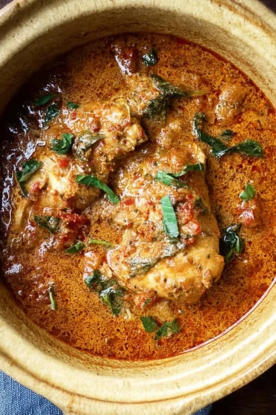 Slow Cooker Tuscan Chicken 2 Delicious Slow Cooker Tuscan Chicken with vibrant vegetables and herbs