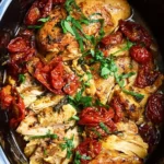 Delicious slow cooker Tuscan chicken served with herbs and spices