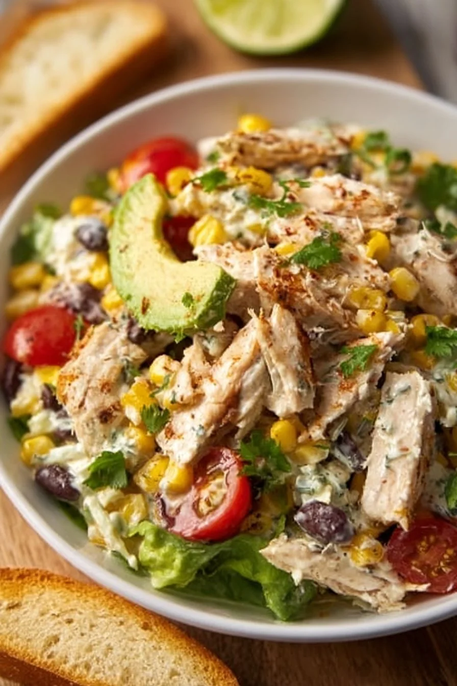 Colorful Southwest Chicken Salad with grilled chicken and fresh veggies