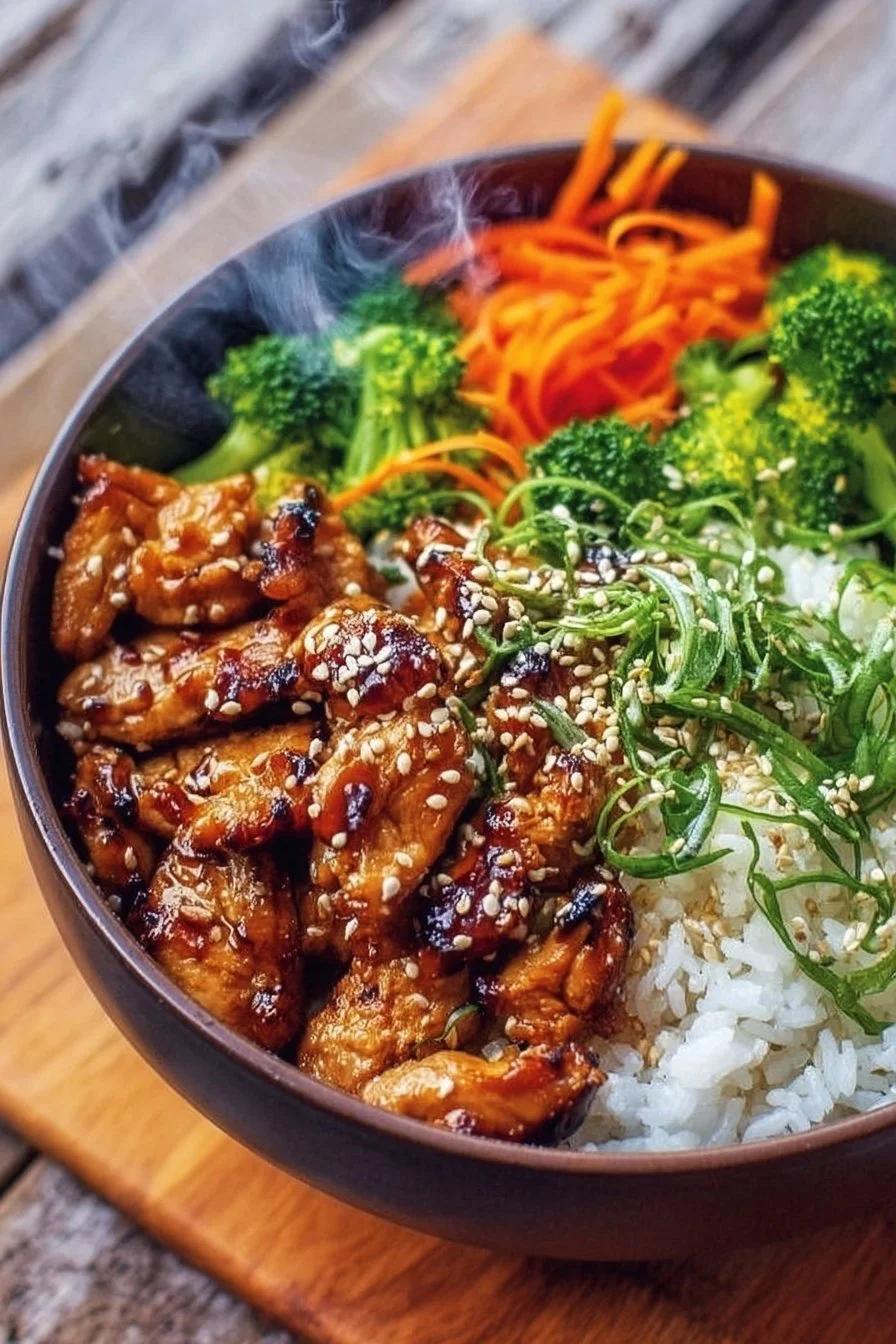 Delicious Teriyaki Chicken Bowl with vegetables and sauce