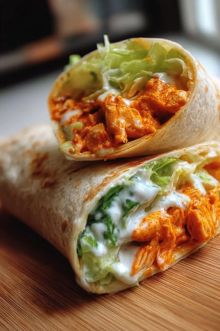 Crispy Buffalo Chicken Wraps with creamy ranch dressing ready in 15 minutes