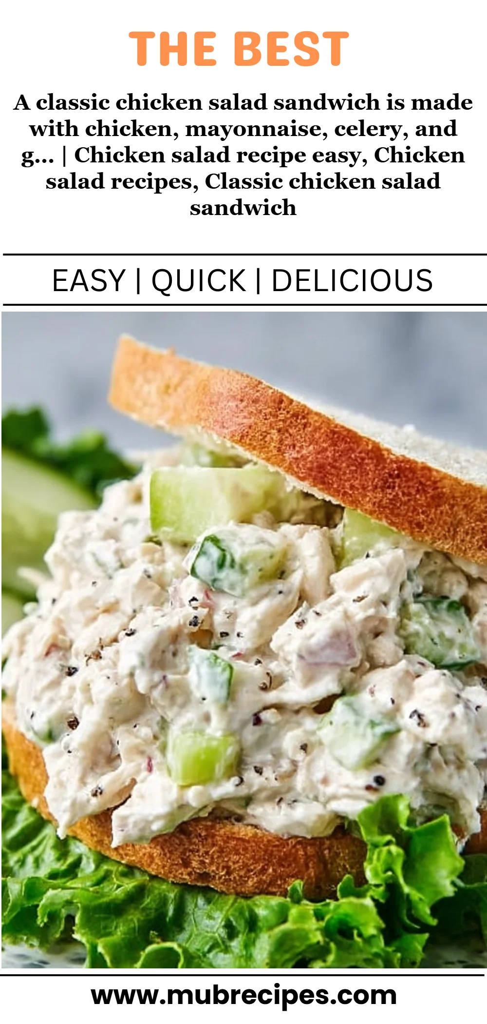 A classic chicken salad sandwich is made with chicken, mayonnaise, celery, and g… | Chicken salad recipe easy, Chicken salad recipes, Classic chicken salad sandwich
