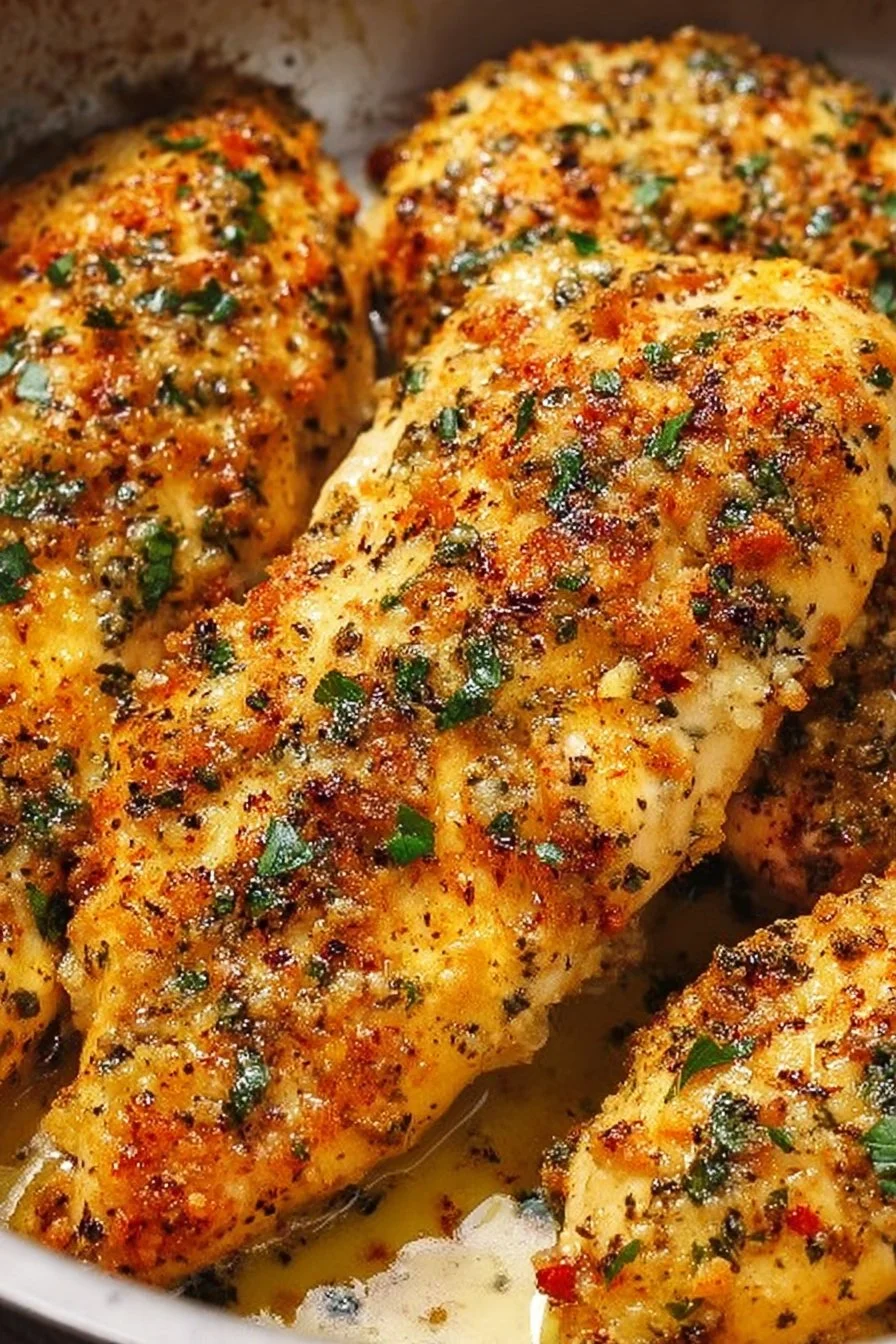 Baked Garlic Parmesan Chicken - #chicken #recipe #eatwell101 - Our quick and simpl… | Chicken breast recipes baked, Healthy chicken recipes, Chicken dishes recipes 3 Baked garlic parmesan chicken served with herbs and vegetables.