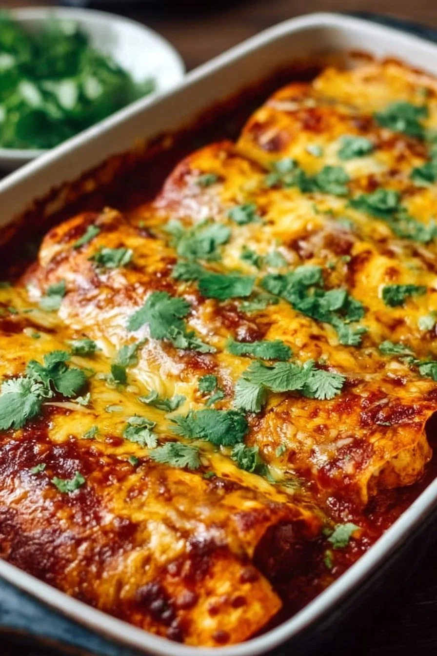Delicious chicken enchiladas prepared using Bobby Flay's recipe.