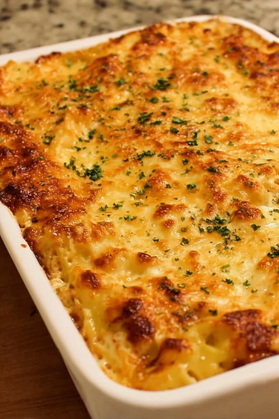 Delicious cheesy chicken lasagna baked with layers of cheesy goodness and chicken