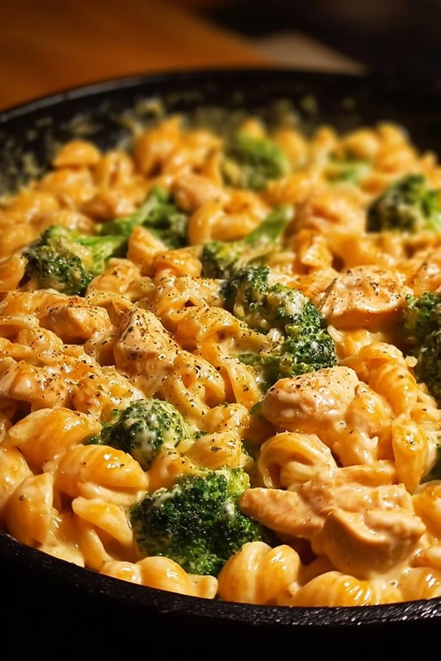 Cheesy Ranch Chicken and Broccoli Pasta Skillet served in a bowl
