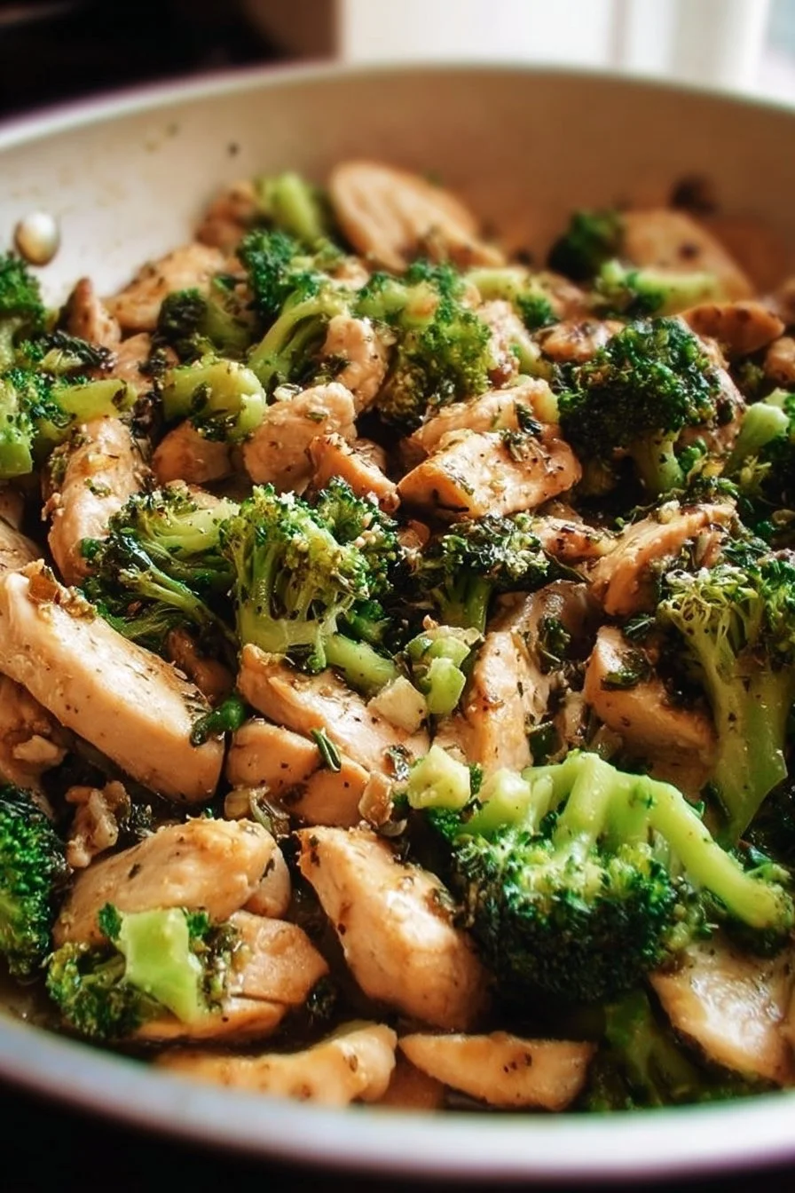 Chicken and Broccoli Skillet dish served in a pan