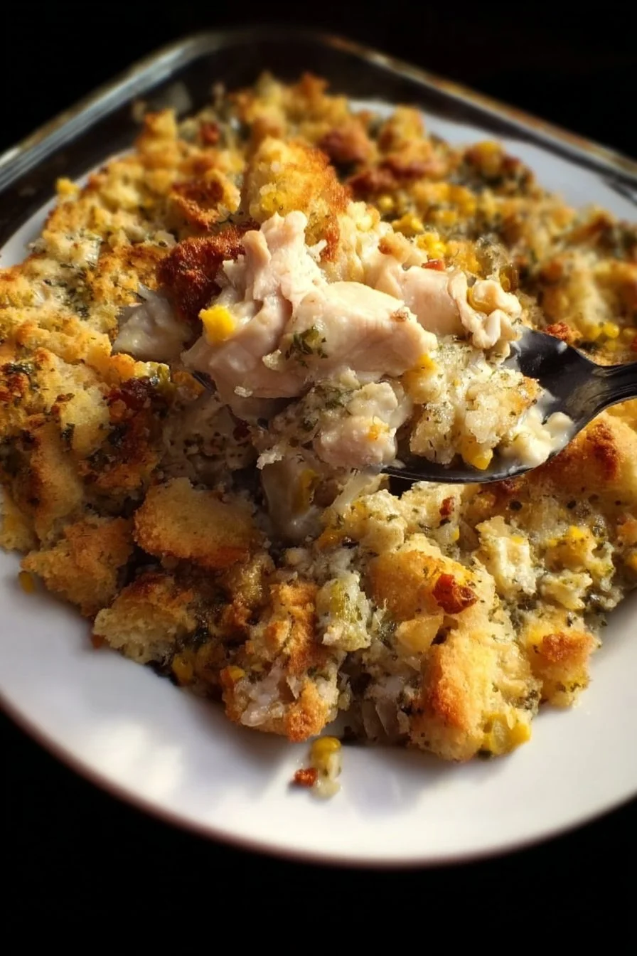 Chicken and Stuffing Casserole 3 Delicious Chicken and Stuffing Casserole dish served in a baking dish