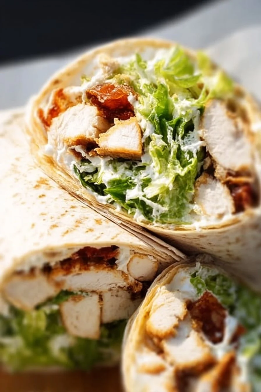 Delicious Chicken Caesar wrap with chicken, lettuce, and Caesar dressing