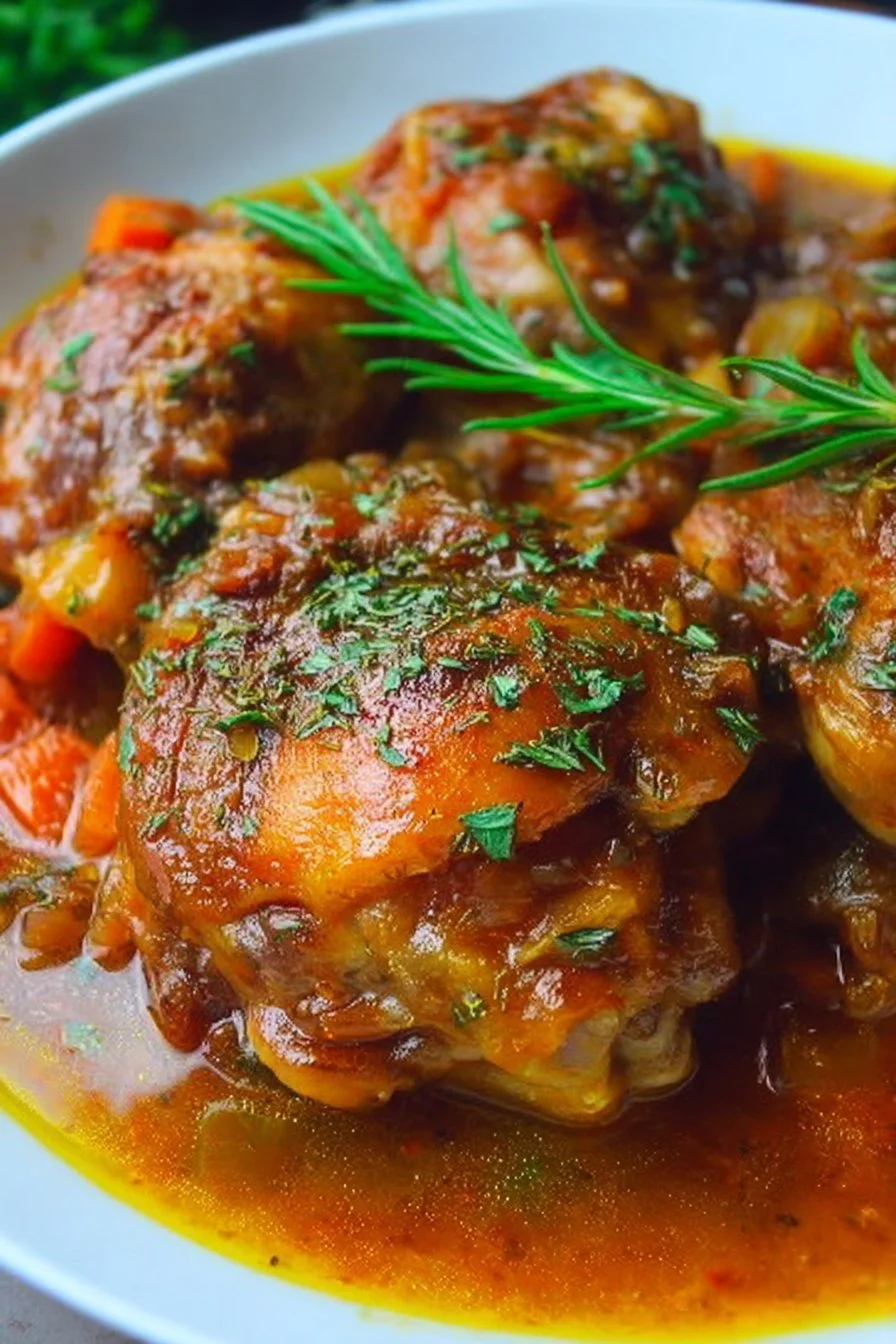 Delicious Chicken Thigh Osso Bucco served with vegetables and sauce