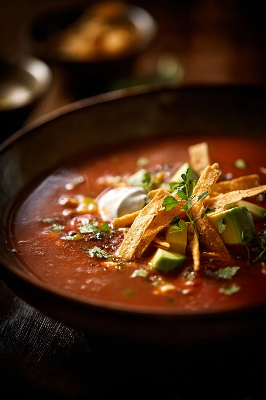 Classic Chicken Tortilla Soup 3 Bowl of Classic Chicken Tortilla Soup garnished with tortilla strips and cilantro
