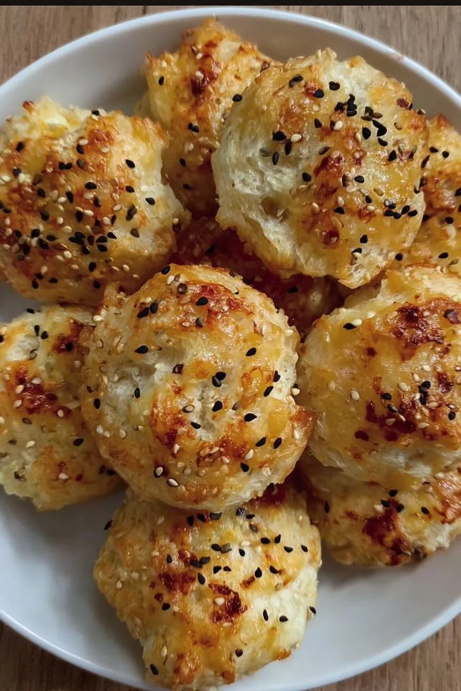 Cottage cheese bagel bites with fresh toppings on a plate