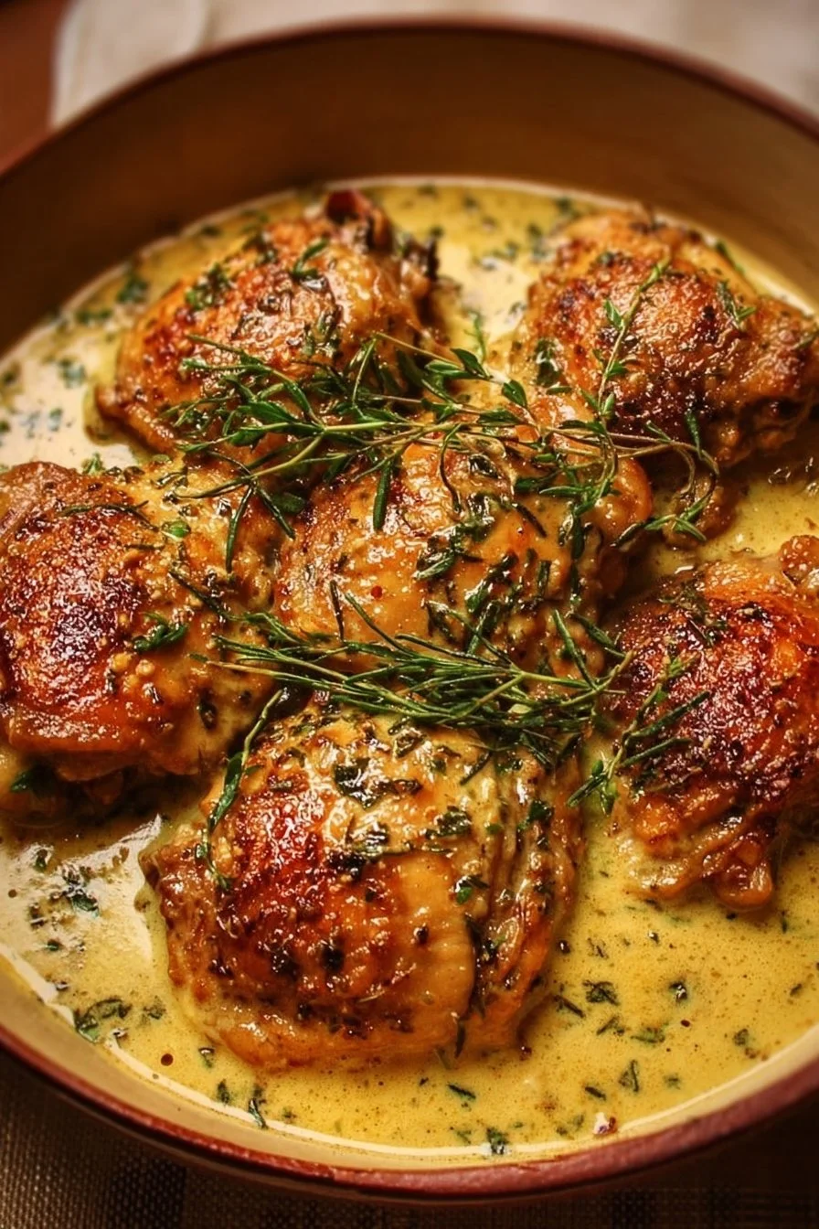 Creamy Garlic Chicken Thighs (Restaurant-Style, 30 Minutes) 3 Creamy garlic chicken thighs served with a delicious sauce