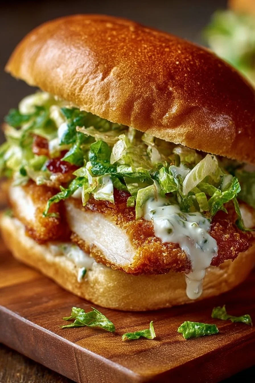 Delicious Crispy Chicken Caesar Sandwich served with fresh ingredients