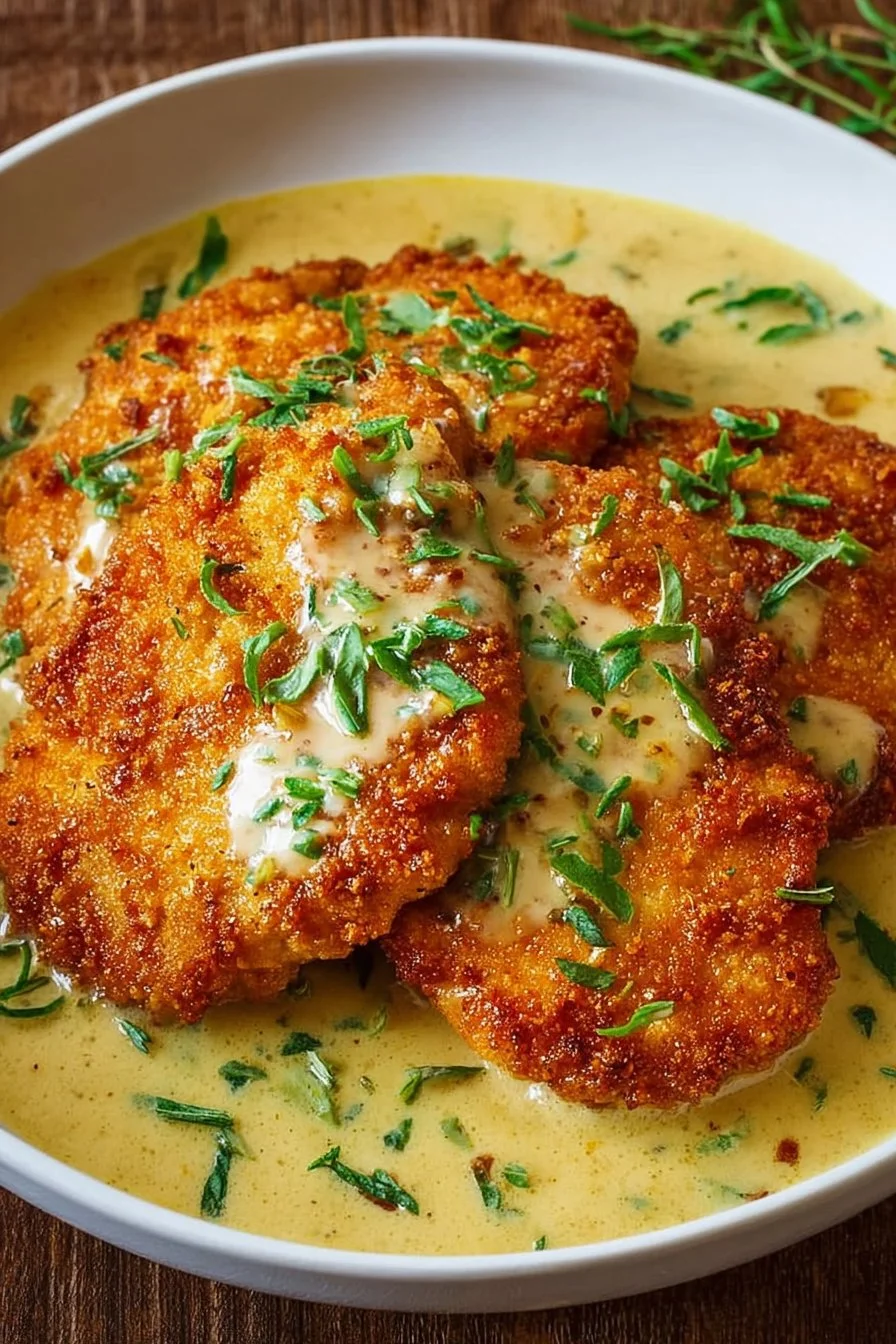 Crispy Parmesan Chicken with garlic sauce recipe is an easy dinner idea.