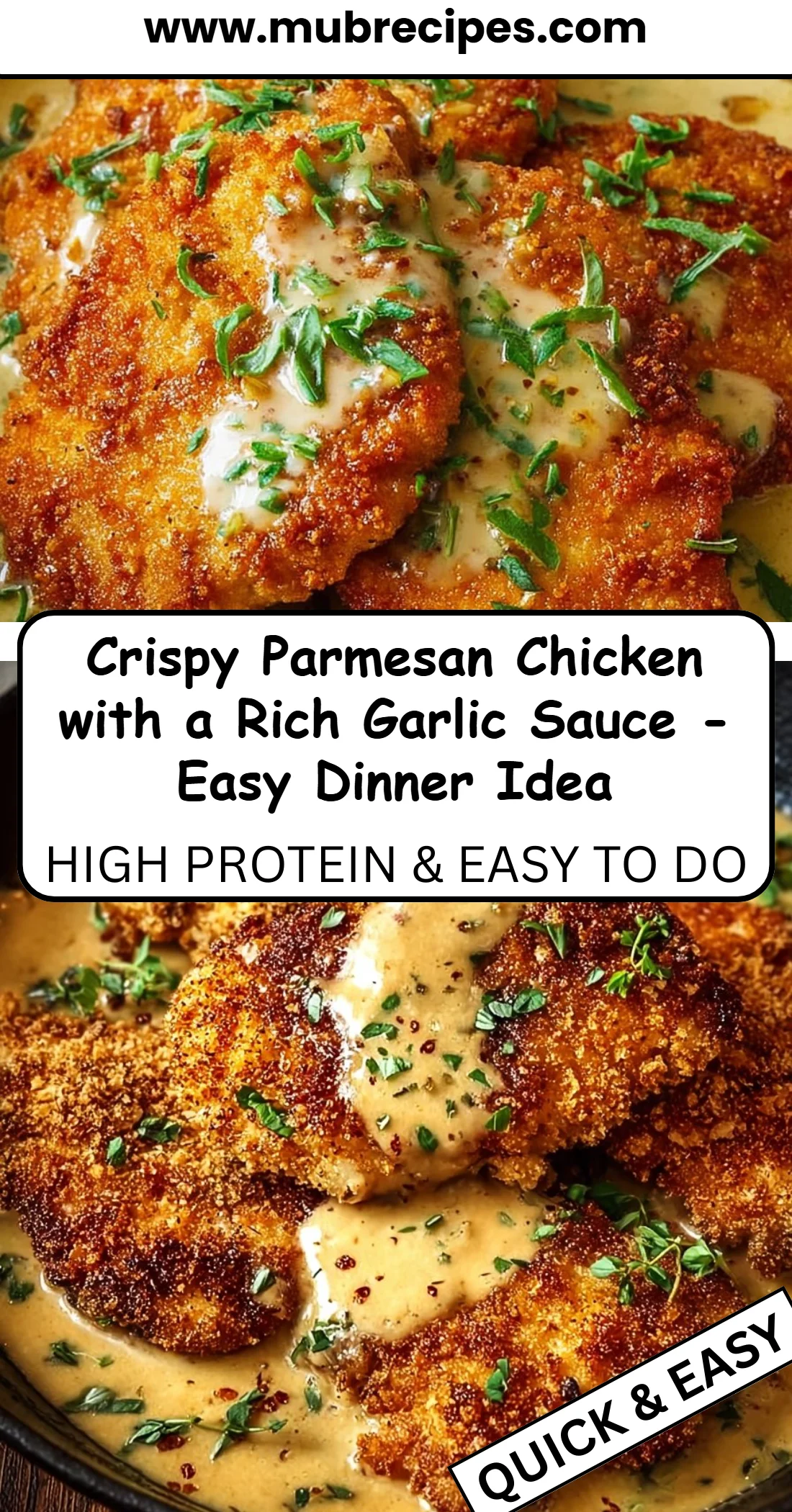 Crispy Parmesan Chicken with a Rich Garlic Sauce - Easy Dinner Idea