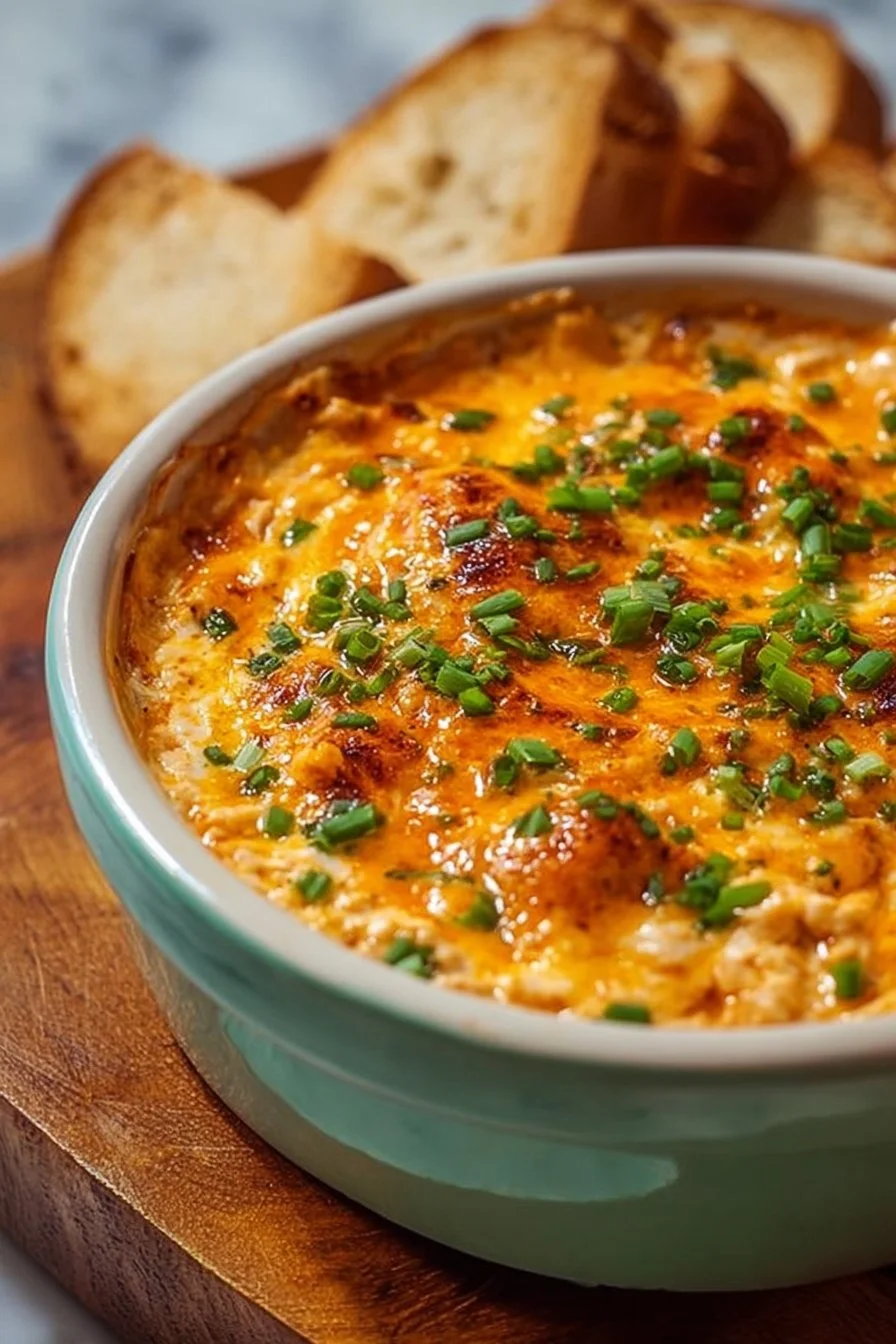 Crowd-Pleasing Buffalo Chicken Dip 3 A bowl of crowd-pleasing buffalo chicken dip with tortilla chips on the side