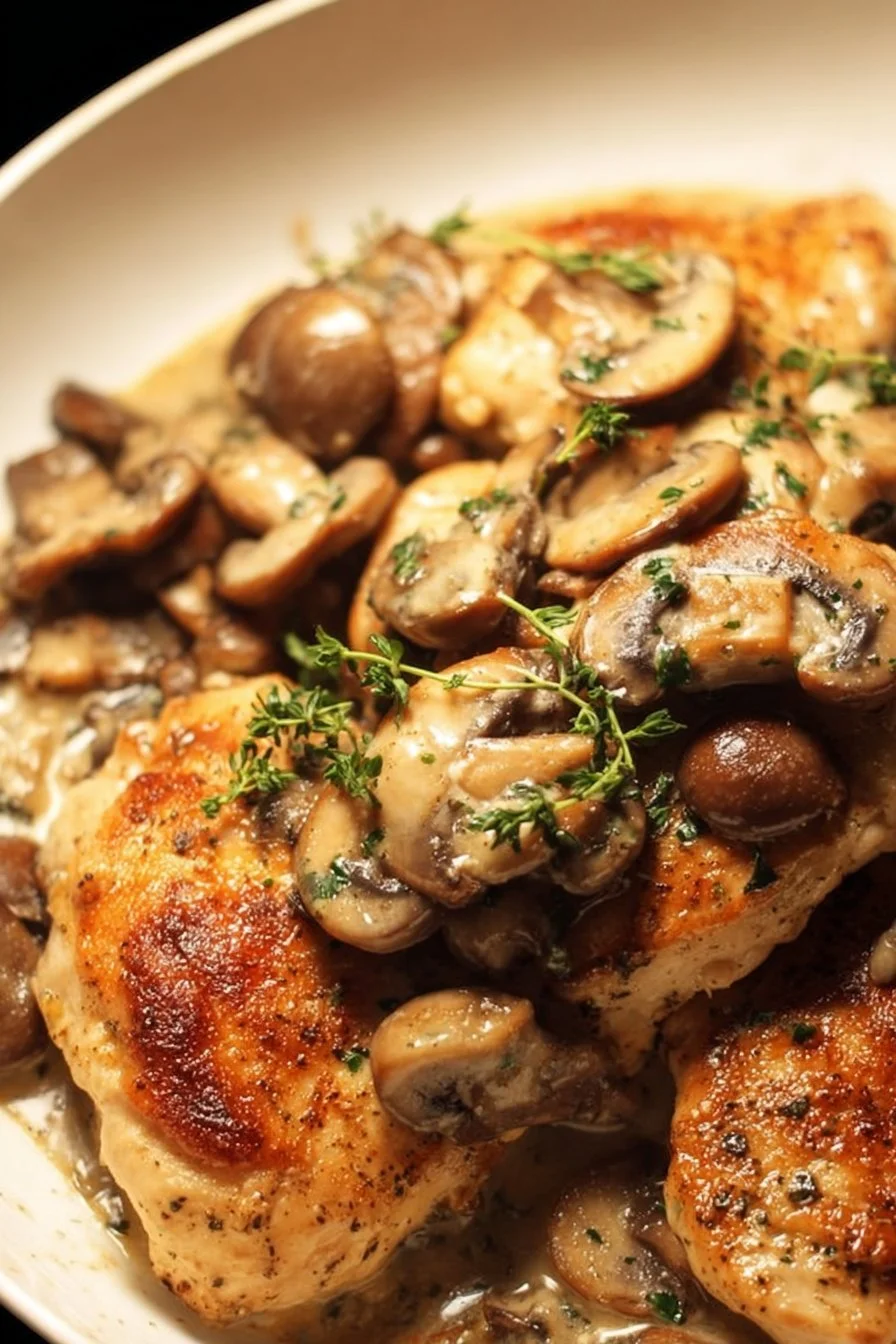 Easy chicken dinner recipe with garlic and mushrooms