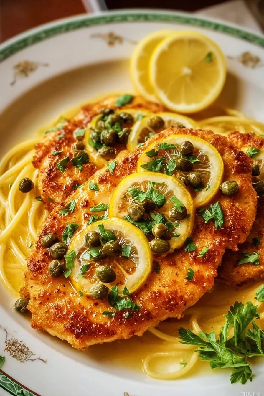 Easy Chicken Piccata 3 Delicious plate of easy chicken piccata served with lemon and capers.
