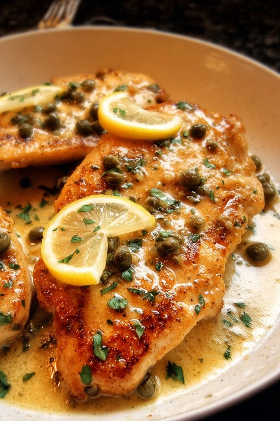Easy Chicken Piccata 3 Delicious easy chicken piccata served with lemon and capers.