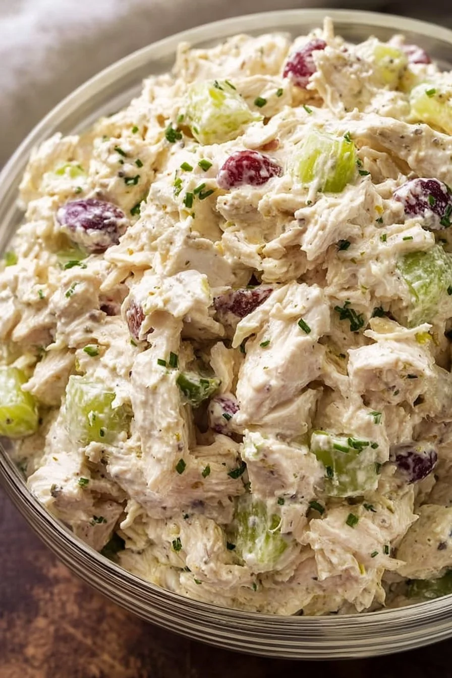 Easy Chicken Salad 3 Bowl of easy chicken salad with fresh ingredients