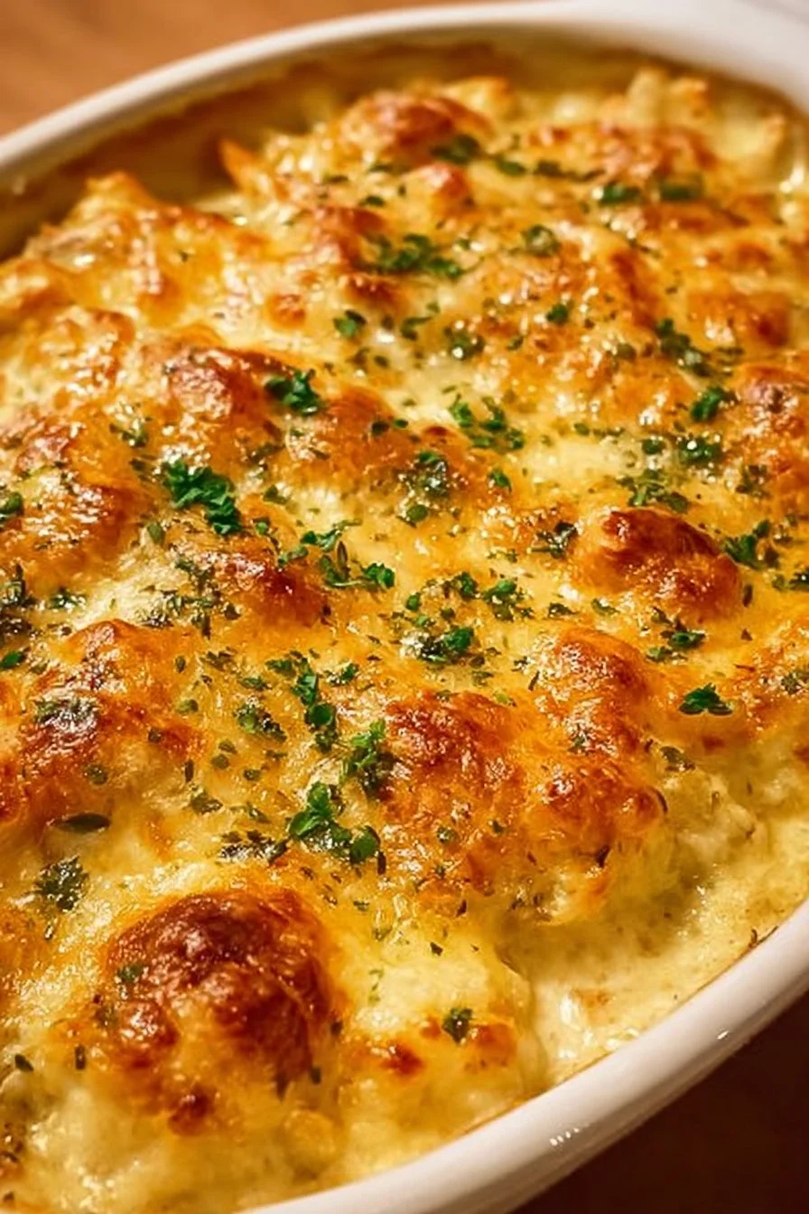 Easy Crack Chicken Casserole 3 Easy Crack Chicken Casserole topped with cheese and herbs in a baking dish