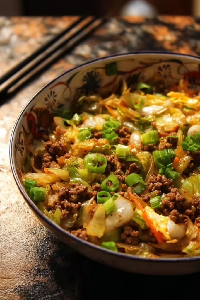 delicious egg roll in a bowl featuring vegetables and savory sauce