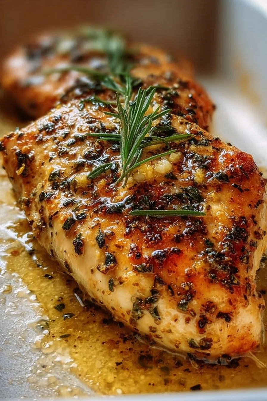 Garlic Butter Baked Chicken Breast 3 Juicy garlic butter baked chicken breast garnished with herbs