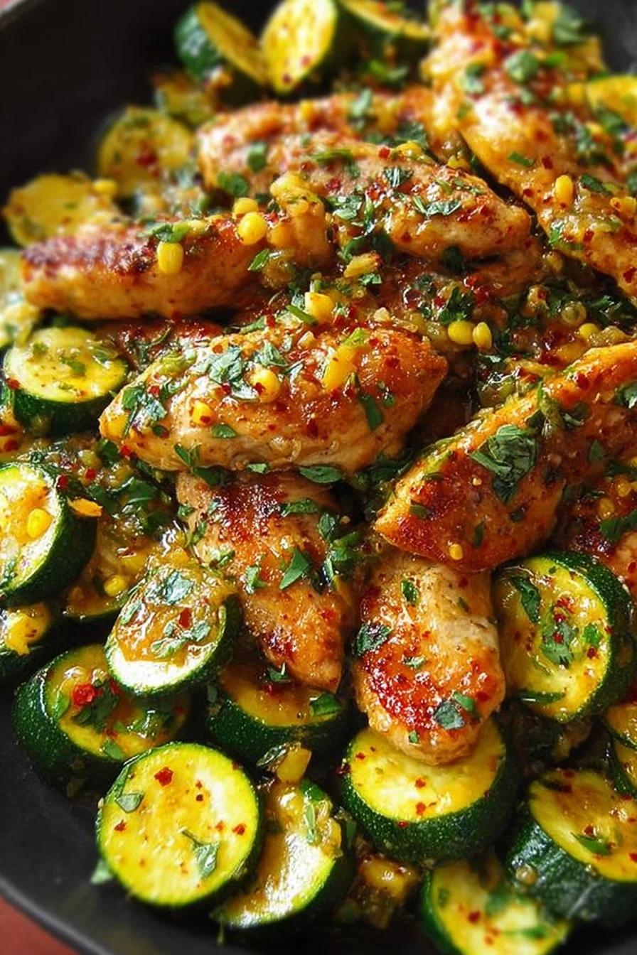 Delicious Garlic Butter Chicken served with zucchini for a flavorful meal