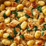 Garlic chicken gnocchi skillet with fresh herbs and creamy sauce